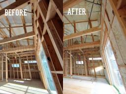 壁から屋根まで発泡ウレタンで包み込まれました！隙間なく施工できる断熱性能の高い発泡ウレタンを使うとエアコンで調節した温度が逃げにくいので電気代などの節約にも繋がりますよ！---- COPYRIGHT©2022 霧島市 TDホーム霧島（有）林工務店 ----