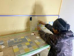 造作洗面にタイルの施工が行われました！---- COPYRIGHT©2022 霧島市 TDホーム霧島（有）林工務店 ----