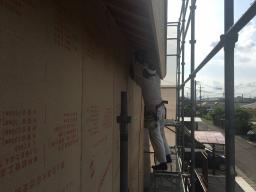 ノボパンの施工が行なわれました。ノボパンとは写真の茶色い壁の事で、耐力壁と呼ばれています。 ---- COPYRIGHT©2018 霧島市 TDホーム霧島（有）林工務店 ----