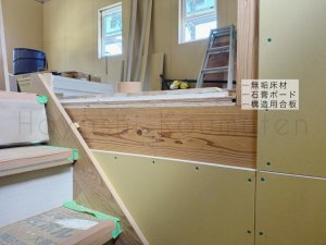 2階部分の床
音防止のため
石膏ﾎﾞｰﾄﾞを敷き
その上に床板貼り
................................
 